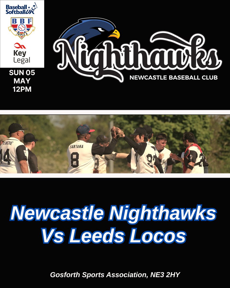 Come see the Nighthawks tomorrow at noon! 

We take on the @leedslocos in the BBF AAA league tomorrow at Gosforth Sports Association. ⚾

Bring a chair and come on down to support the team!
#FlyTogether #NewcastleSport #ukbaseball #BritishBaseball