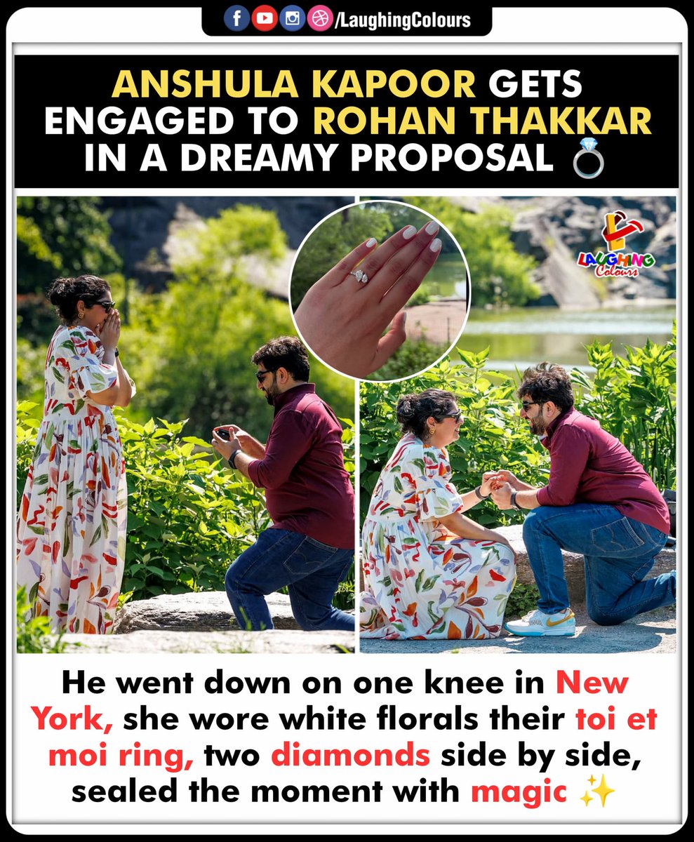 LaughingColours's tweet image. Dreamy Forever Begins 💍

#AnshulaKapoor #RohanThakkar #EngagementGoals #ProposalMagic #ToiEtMoiRing #LoveInNewYork