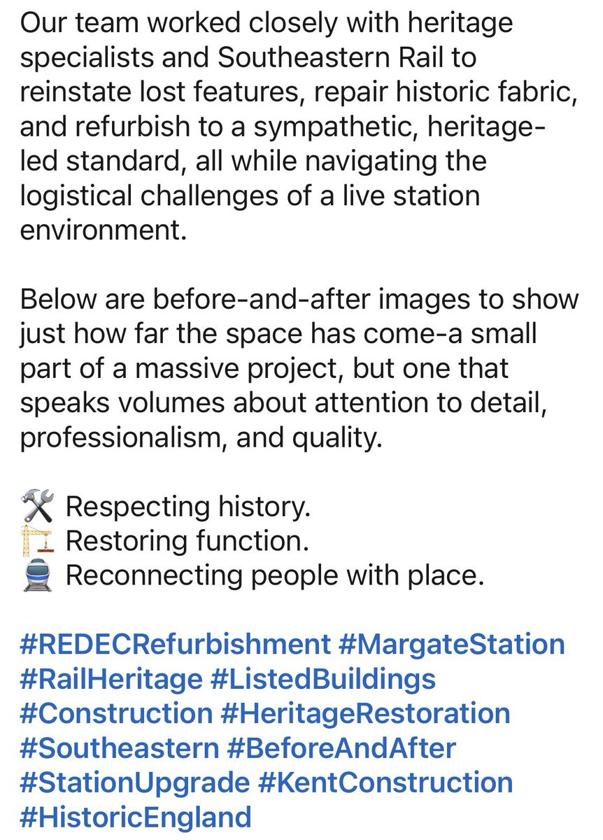 Steve White (@stevewhiterail) on Twitter photo From derelict to delightful!
Our thanks to <a href="/redeclimited/">REDEC Refurbishment</a> for transforming this island waiting room at <a href="/Se_Railway/">Southeastern</a> Margate station into a fantastic customer space ❤️👇
#railwayheritage From derelict to delightful!
Our thanks to <a href="/redeclimited/">REDEC Refurbishment</a> for transforming this island waiting room at <a href="/Se_Railway/">Southeastern</a> Margate station into a fantastic customer space ❤️👇
#railwayheritage