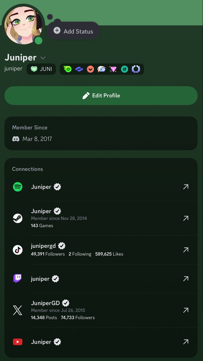 Heads up, if you get Discord DMs from someone pretending to be me, it probably wasn’t me 😂 my real account is “juniper” and has all of my social media profiles connected. I usually don’t DM people randomly and I definitely will not try and sell you anything!!