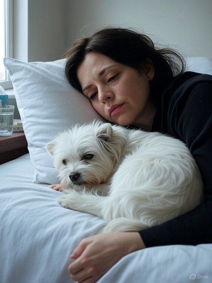 Mission accomplished—took my cough medicine, showered and Bella did her business rather quickly.  

Was going to grab something to eat but not interested.  

Back to bed I go with Bella in tow.  Eucalyptus cough drops on my nightstand—all set for now.
