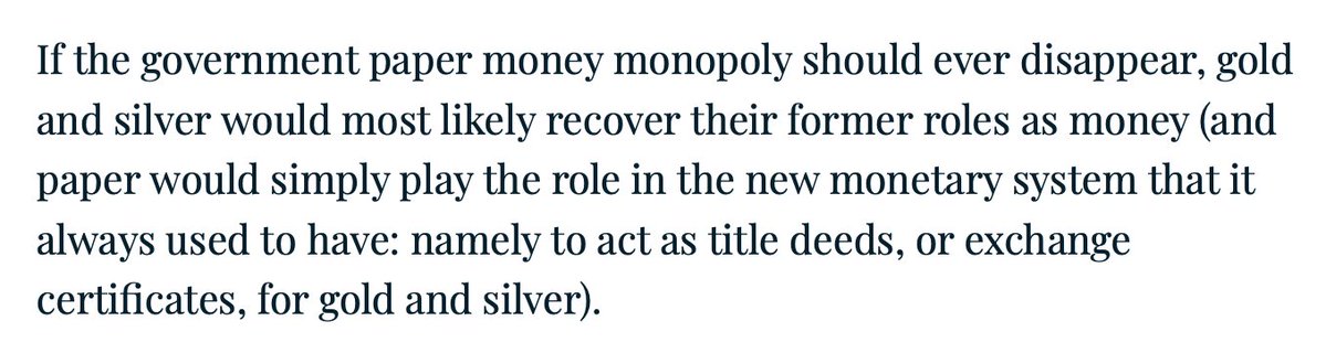 HoppeQuotes's tweet image. "If the government paper money monopoly should ever disappear, gold and silver would most likely recover their former roles as money"
mises.org.br/artigos/1160/h…