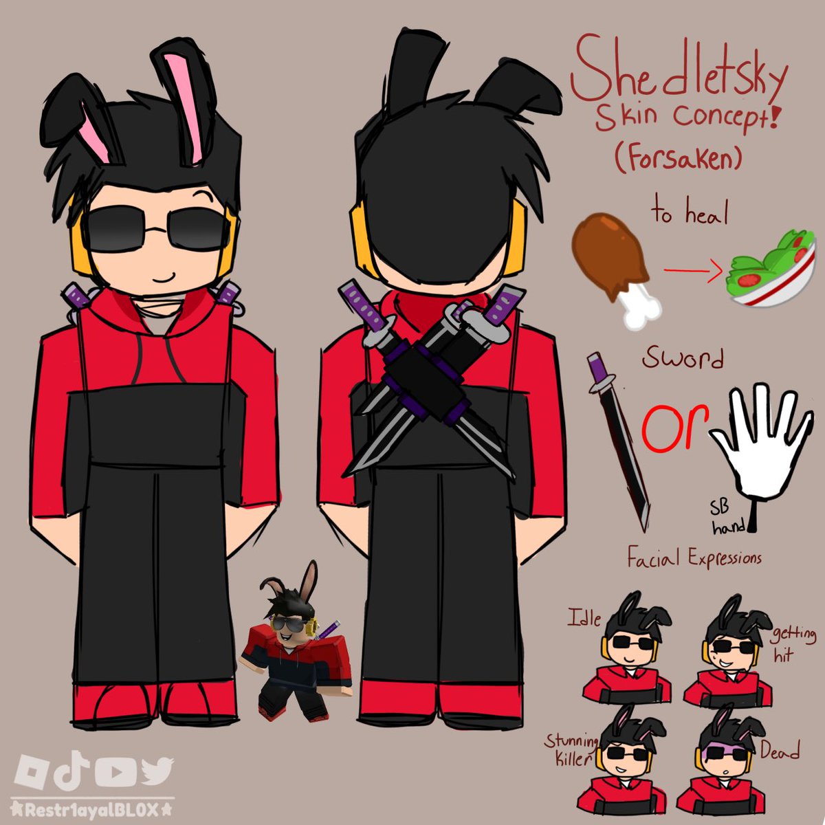 Premiumsalad forsaken skin concept!

A skin for shedletsky and probably the price for 

For healing, instead of eating chicken, premium will eat a salad instead.

The sword is also replaced with the sword in his sword pack OR the Slap Battle hand.
#Forsaken #roblox #premiumsalad