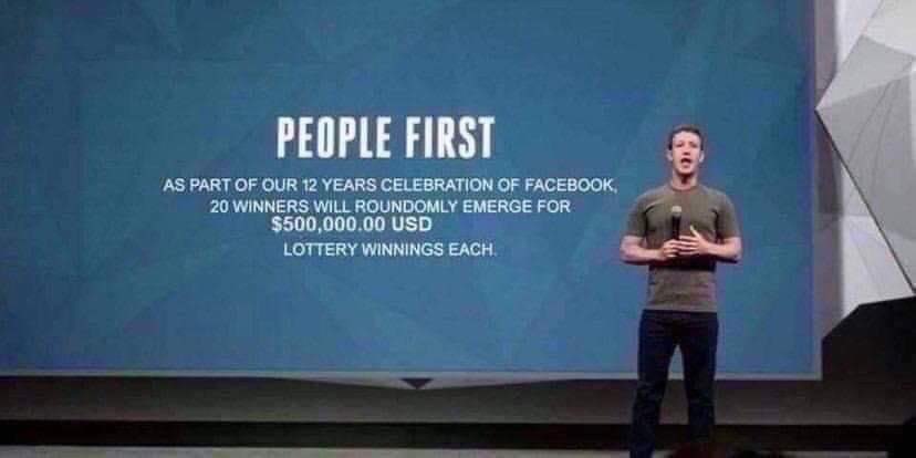 Facebook lottery is 100% real follow my on here so I can tell you how to claim your winnings package……!!