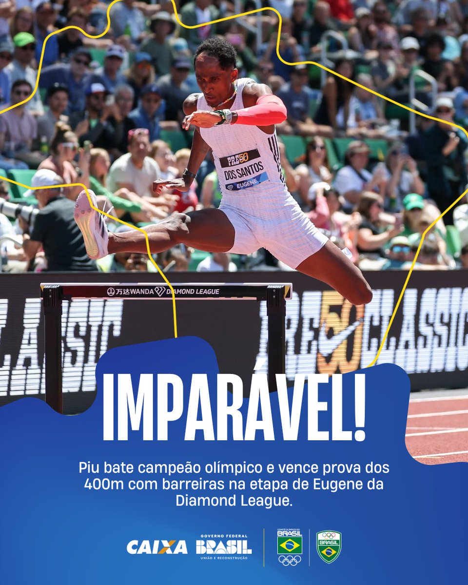 SIMPLESMENTE PIU! 🥇😮‍💨🇧🇷

Com tempo de 46.65, nosso Alison dos Santos foi campeão na prova de 400 metros com barreiras da etapa de Eugene, nos Estados Unidos, da Diamond League. 

O brasileiro venceu o campeão olímpico Rai Benjamin. 

Ele não cansa de nos dar orgulho! 🔥

📸