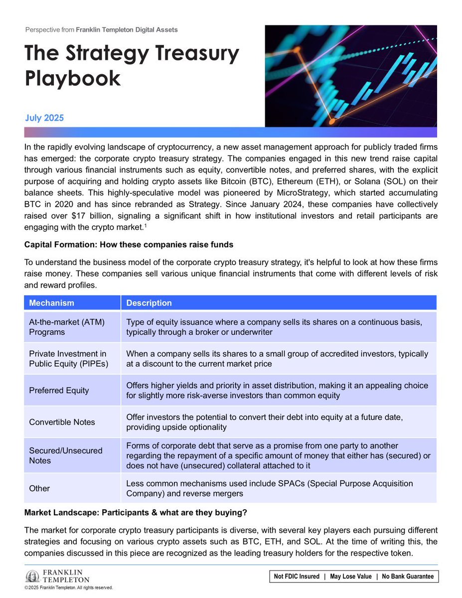 Franklin Templeton Warns of Crypto Treasury Risks 🔎

Franklin Templeton analysts cautioned that corporate crypto treasury strategies, where firms raise capital to hold assets like Bitcoin, Ethereum, and Solana, face an uncertain future.

&gt; While these models can boost