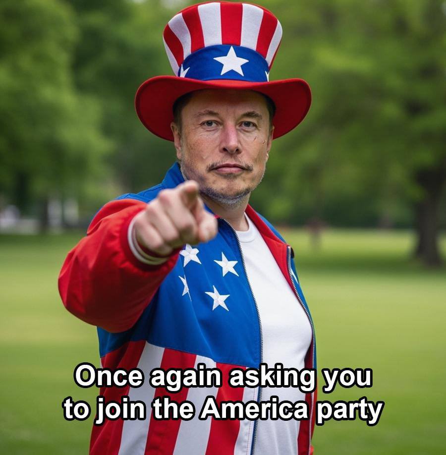 teslaownersSV's tweet image. Elon Musk is starting America’s Party. Are you joining ?