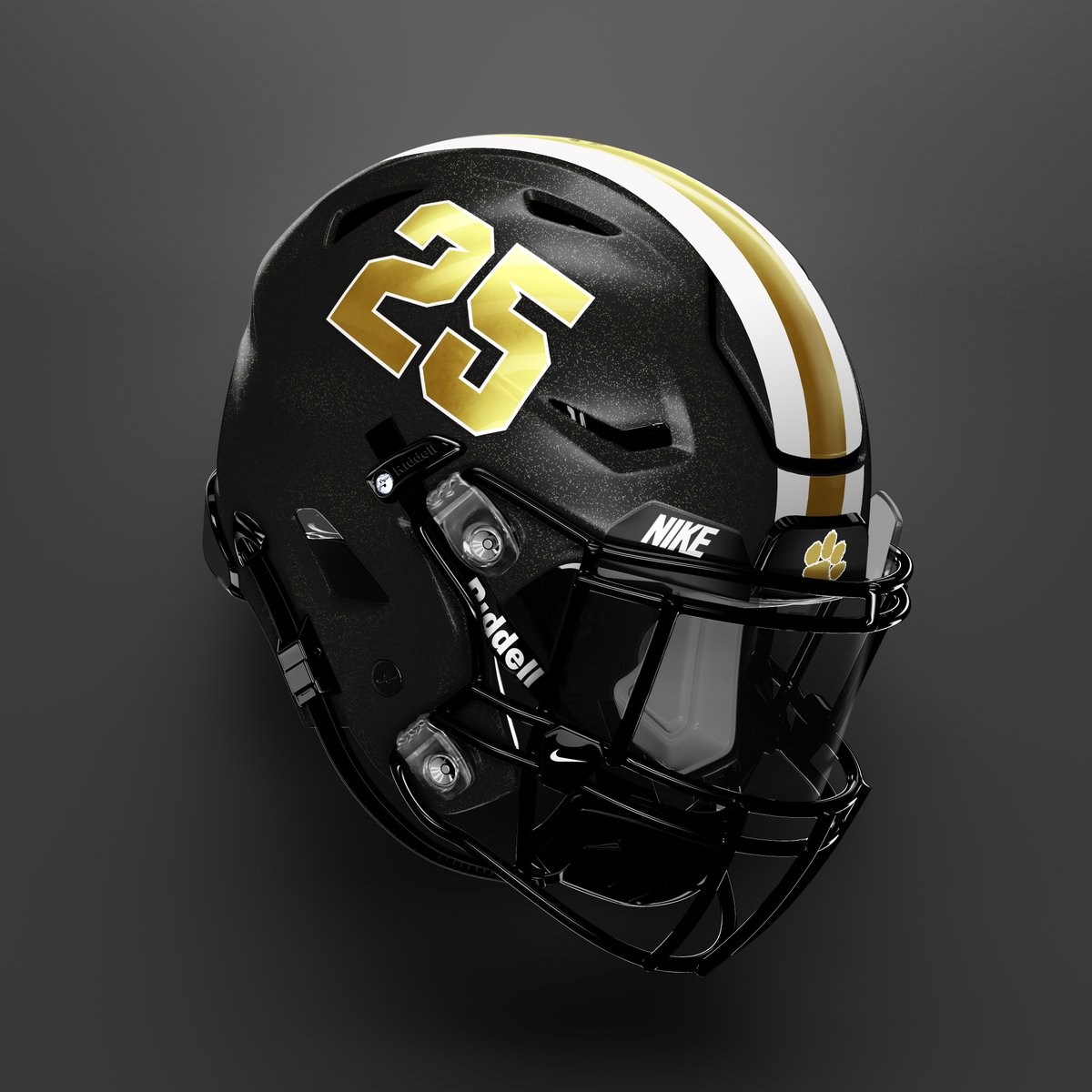 HelmetMissouri's tweet image. Little bit of a changeup this fall for the Lee's Summit Tigers!

Keeping the same basic design, but going for a little more pop with the gold chrome numbers and LS decals instead of the outlined look from last year.

Huge thanks to Coach Miller for choosing @417helmets!