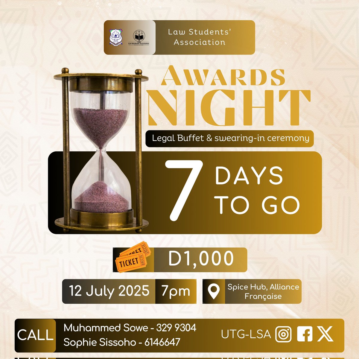 7 DAYS TO GO⌛🔥🥳

We are just 7⃣ days away from the D-day! 

Grab your tickets NOW and get to have a first-hand experience of world class menu‼️ 

#AwardsNight 
#NightOfGlamour 
#StudentLeadership