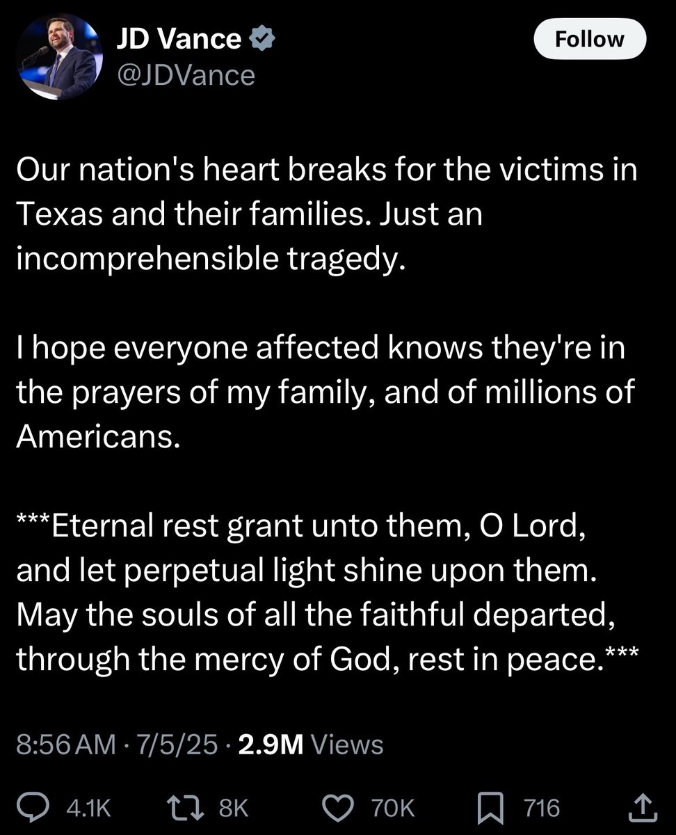 The flooding in Texas has taken lives, 
Some of which likely could have been prevented.

This in not an “Incomprehensible Tragedy”….

 These assholes cut funding to the National Weather Service which could have saved lives with early warning detection,

These assholes cut
