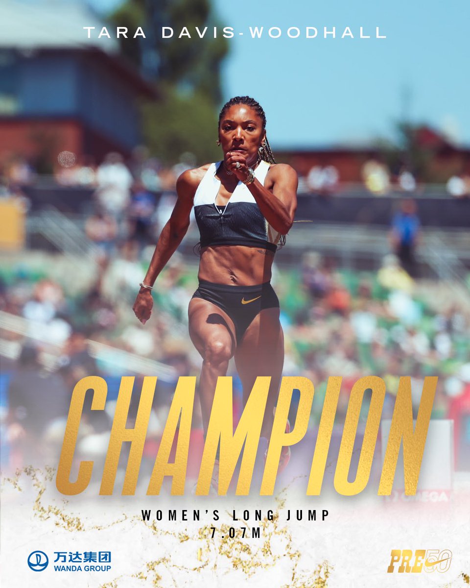 Nike Prefontaine Classic (@nikepreclassic) on Twitter photo ON HER LAST JUMP 🗣️
Tara Davis-Woodhall captivated the crowd and took the long jump crown on her final attempt with a jump of 7.07m.
Presented by <a href="/DalianWanda/">DalianWanda</a> ON HER LAST JUMP 🗣️
Tara Davis-Woodhall captivated the crowd and took the long jump crown on her final attempt with a jump of 7.07m.
Presented by <a href="/DalianWanda/">DalianWanda</a>