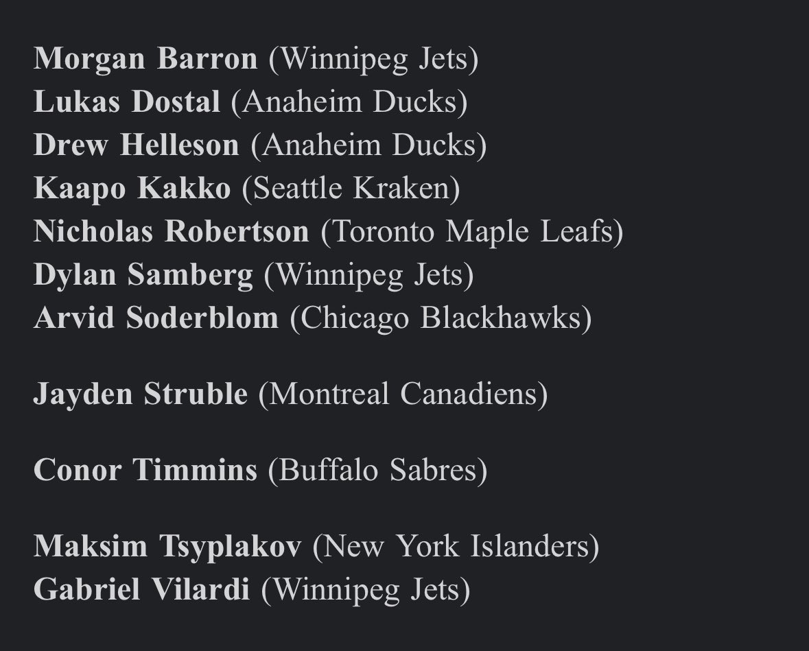 Per <a href="/NHLPA/">NHLPA</a>, the following players elected for salary arbitration. Teams have until 5 pm tomorrow to exercise their option.
