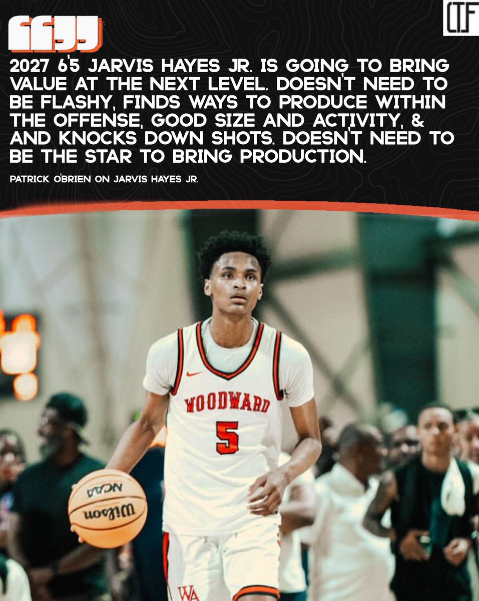 4qhcaden (@4qhcaden) on Twitter photo Patrick O’Brien had high praise for 2027 6’5 Jarvis Hayes Jr. 👀
Not flashy — just productive.
Plays within the flow, brings size, activity, and knocks down shots.
Doesn’t need to be the star to make an impact.
Remember the name. 📈🔥 <a href="/POBScout/">Patrick O'Brien</a> <a href="/JarvisHayesjr/">Jarvis Hayes</a> Patrick O’Brien had high praise for 2027 6’5 Jarvis Hayes Jr. 👀
Not flashy — just productive.
Plays within the flow, brings size, activity, and knocks down shots.
Doesn’t need to be the star to make an impact.
Remember the name. 📈🔥 <a href="/POBScout/">Patrick O'Brien</a> <a href="/JarvisHayesjr/">Jarvis Hayes</a>
