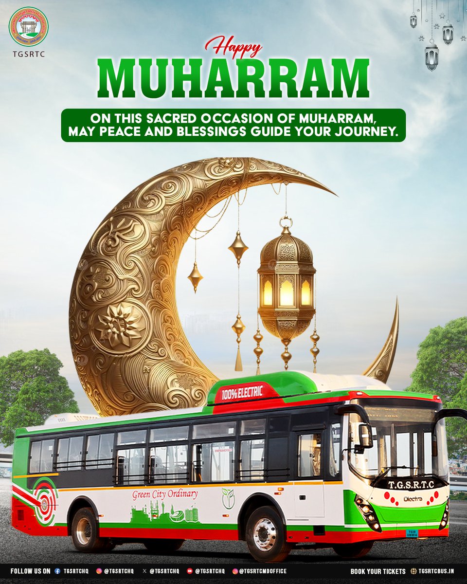 TGSRTC (@tgsrtchq) on Twitter photo TGSRTC wishes you a very Happy Muharram and a blessed start to the Islamic New Year.
May peace and strength guide your path ahead.
<a href="/revanth_anumula/">Revanth Reddy</a> <a href="/Ponnam_INC/">Ponnam Prabhakar</a> <a href="/TelanganaCMO/">Telangana CMO</a> <a href="/SajjanarVC/">V.C. Sajjanar, IPS</a>
#TGSRTC #Telangana #Hyderabad #TakingTelanganaForward
#Muharram #Muharram2025 TGSRTC wishes you a very Happy Muharram and a blessed start to the Islamic New Year.
May peace and strength guide your path ahead.
<a href="/revanth_anumula/">Revanth Reddy</a> <a href="/Ponnam_INC/">Ponnam Prabhakar</a> <a href="/TelanganaCMO/">Telangana CMO</a> <a href="/SajjanarVC/">V.C. Sajjanar, IPS</a>
#TGSRTC #Telangana #Hyderabad #TakingTelanganaForward
#Muharram #Muharram2025