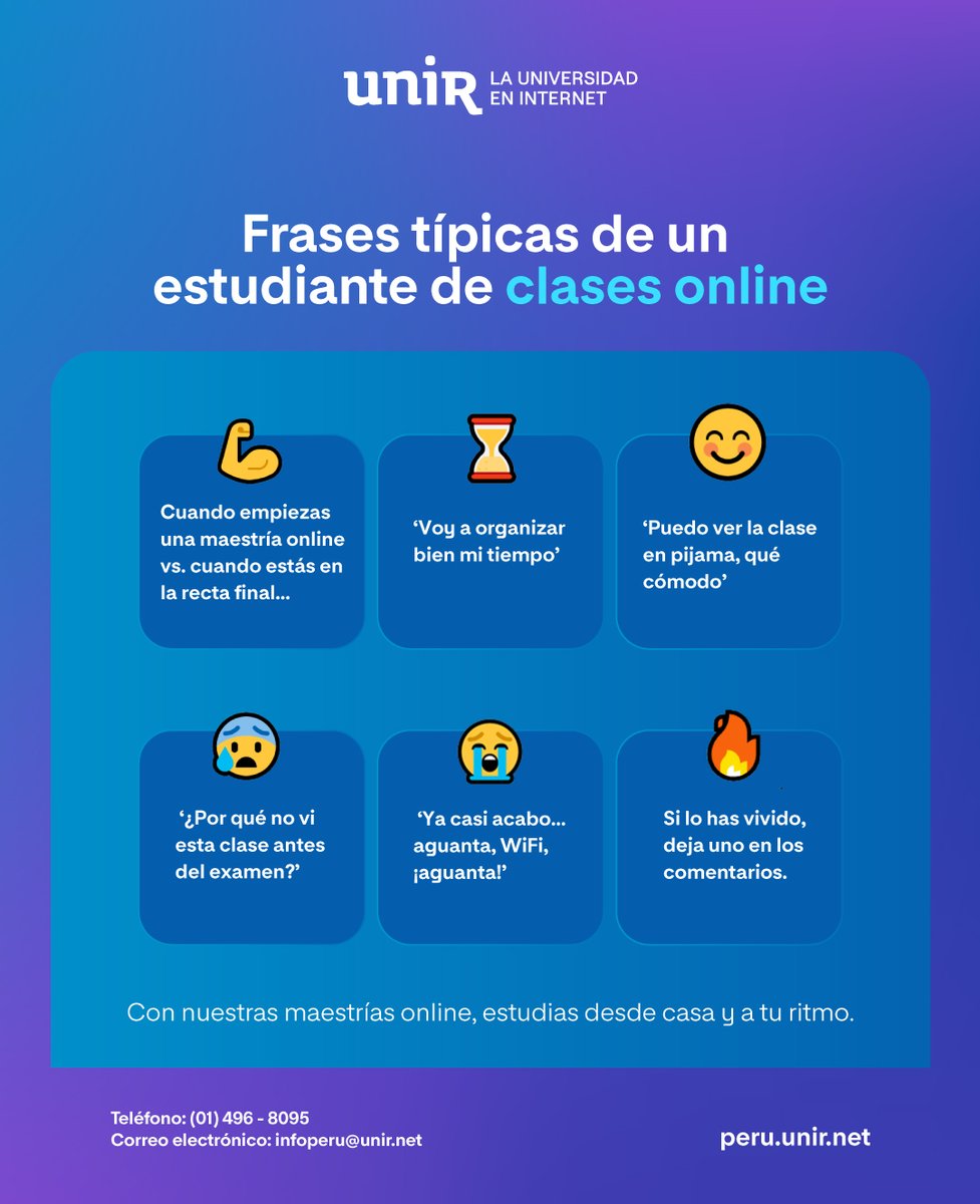 🎧💻 Estudiar una maestría online es una experiencia única...
📚 Si alguna de estas frases es muy tú, ¡déjala en los comentarios! 👇

Y si aún no vives la experiencia de estudiar desde casa y a tu ritmo… es momento de empezar.

#UNIR #Educación #MaestríasOnline