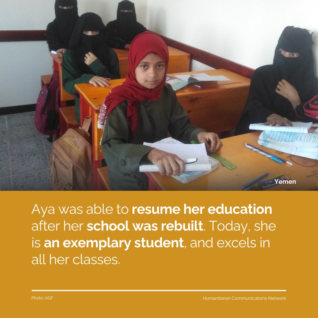 OCHA Yemen (@ochayemen) on Twitter photo Rebuilding classrooms means protecting generations & restoring dreams.
Aya & many girls in her rural area are back in class, learning and inspiring their communities after an intervention by <a href="/AllGirlsAGF/">ALL GIRLS FOUNDATION</a> with support from <a href="/YHF_Yemen/">Yemen Humanitarian Fund</a>.
Aya Story➡️ gis.unocha.org/portal/apps/st… Rebuilding classrooms means protecting generations & restoring dreams.
Aya & many girls in her rural area are back in class, learning and inspiring their communities after an intervention by <a href="/AllGirlsAGF/">ALL GIRLS FOUNDATION</a> with support from <a href="/YHF_Yemen/">Yemen Humanitarian Fund</a>.
Aya Story➡️ gis.unocha.org/portal/apps/st…