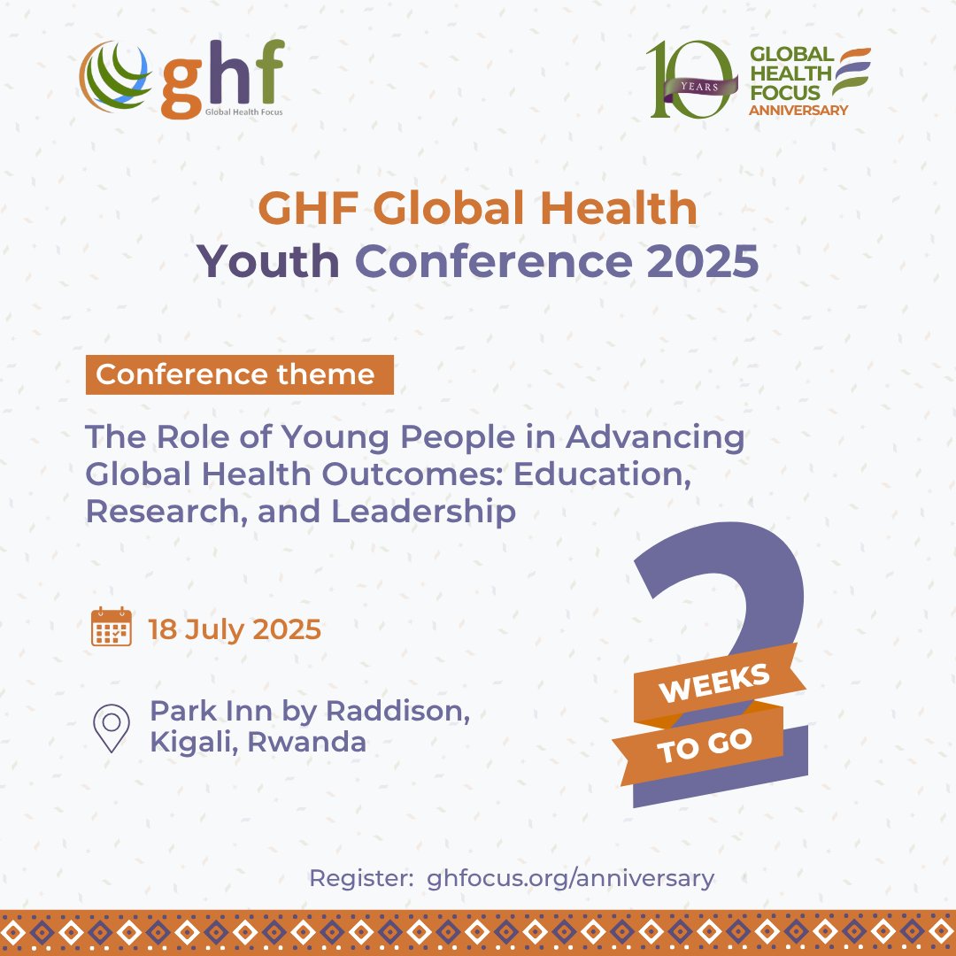 It's two weeks to go.

Join us at the GHF Global Health Youth Conference as we explore how transforming education and research can create pathways toward global health equity, centering the voices and experiences of young people.

Register here: ghfocus.org/anniversary