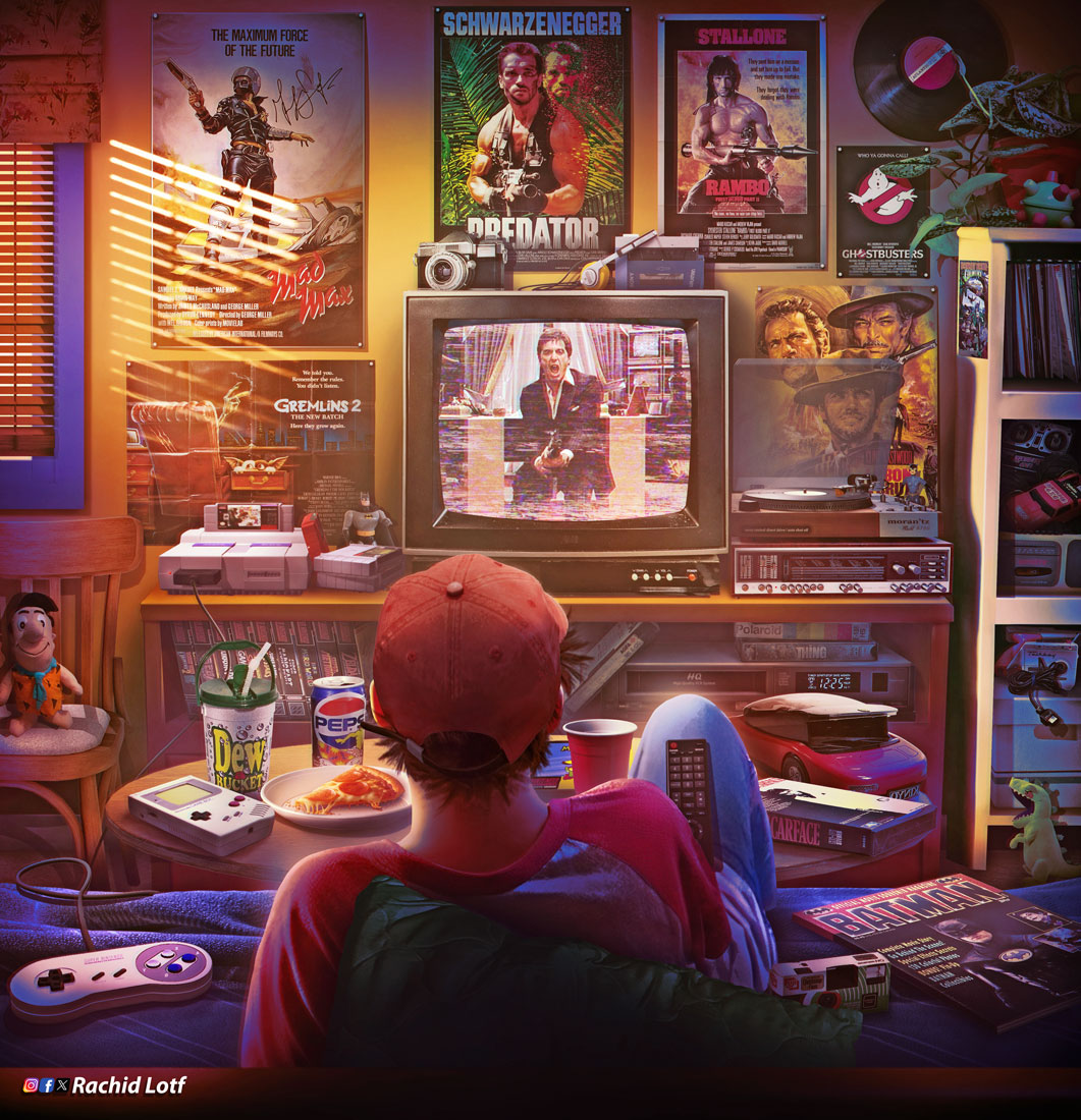 When Alex B. reached out, he asked for something special, a tribute to the golden age of VHS, action icons, and his childhood room in the early '90s.

He told me: "I didn’t have much, but I had a small TV, a stack of tapes, and posters of my heroes on the wall."

So I recreated