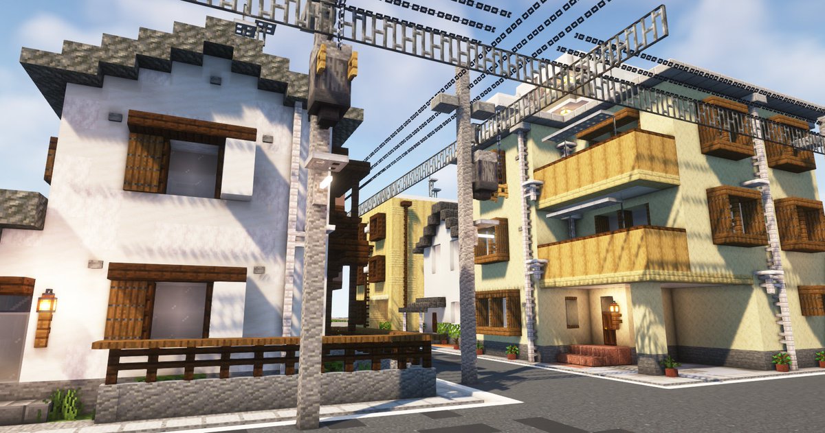 住宅×1件と住宅街の景色です  #Minecraft #マイクラ #マインクラフト #minecraft建築コミュ #箱井市