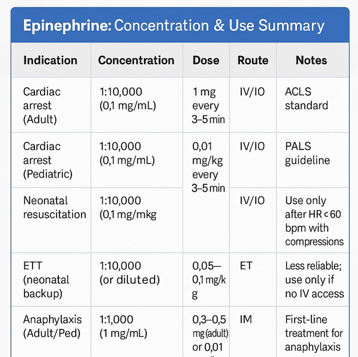 Doctors_GUILD's tweet photo. EPINEPHRINE CONCENTRATION &amp; USES SUMMARY https://t.co/8QrLuzDkC3