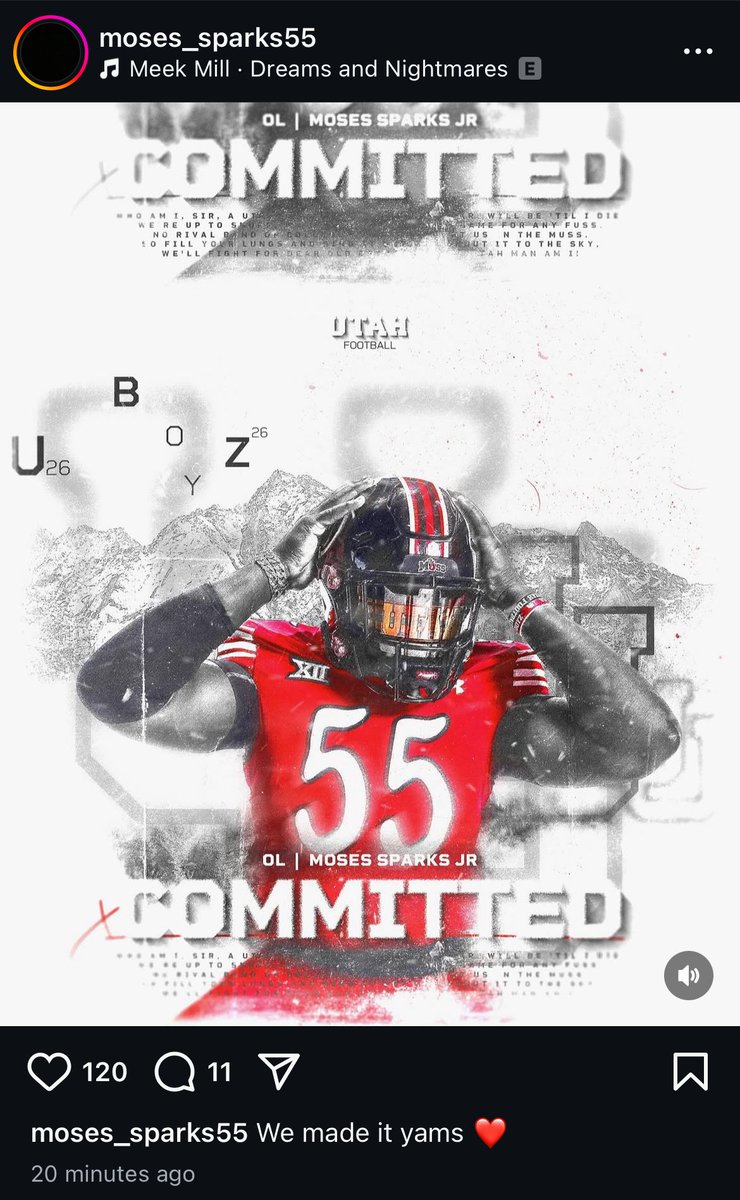 Utah lands OL Moses Sparks, an intriguing prospect who would be rated much higher if he played in a bigger HA football market. 
#UteNation #GoUtes