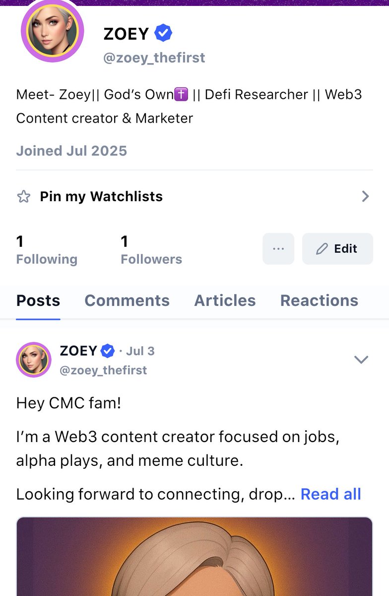 zoey_thefirst's tweet image. 🚨 Big news: I’m officially a verified creator on @CoinMarketCap!

I’ll be sharing quick market insights, hot takes, and alpha.

Kicking things off strong with some exclusive content dropping only on CMC.

If you’ve been following me here, you definitely don’t want to miss what’s…