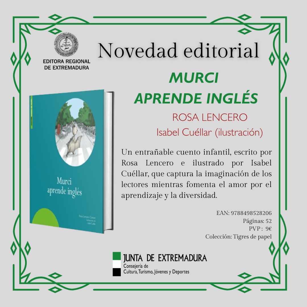 NOVEDAD EDITORIAL: Os presentamos a Murci, un simpático murciélago con unas enormes ganas de aprender inglés y hacer amigos humanos. Un cuento escrito por Rosa Lencero e ilustrado por Isabel Cuéllar que encantará a lectores y lectoras de cualquier edad.  <a href="/cultura_EXT/">Cultura, Turismo, Jóvenes y Deportes</a>