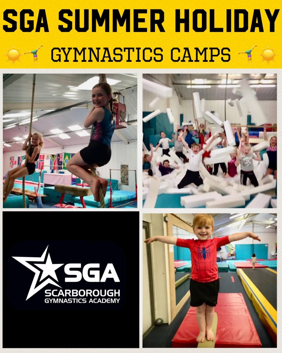 🤸🏽‍♂️☀️ SGA Summer Holiday Gymnastics Camps 2025 - Open to All Age 5+ Members &amp; Non-Members! ☀️🤸🏽‍♂️Book Here:  …arborough-gymnastics.class4kids.co.uk/camps

⭐️Get ready for a summer full of flips  &amp; fun at Scarborough Gymnastics Academy! 🎉Spaces are limited – don’t miss your chance to join the fun! 🤸‍♀️☀️