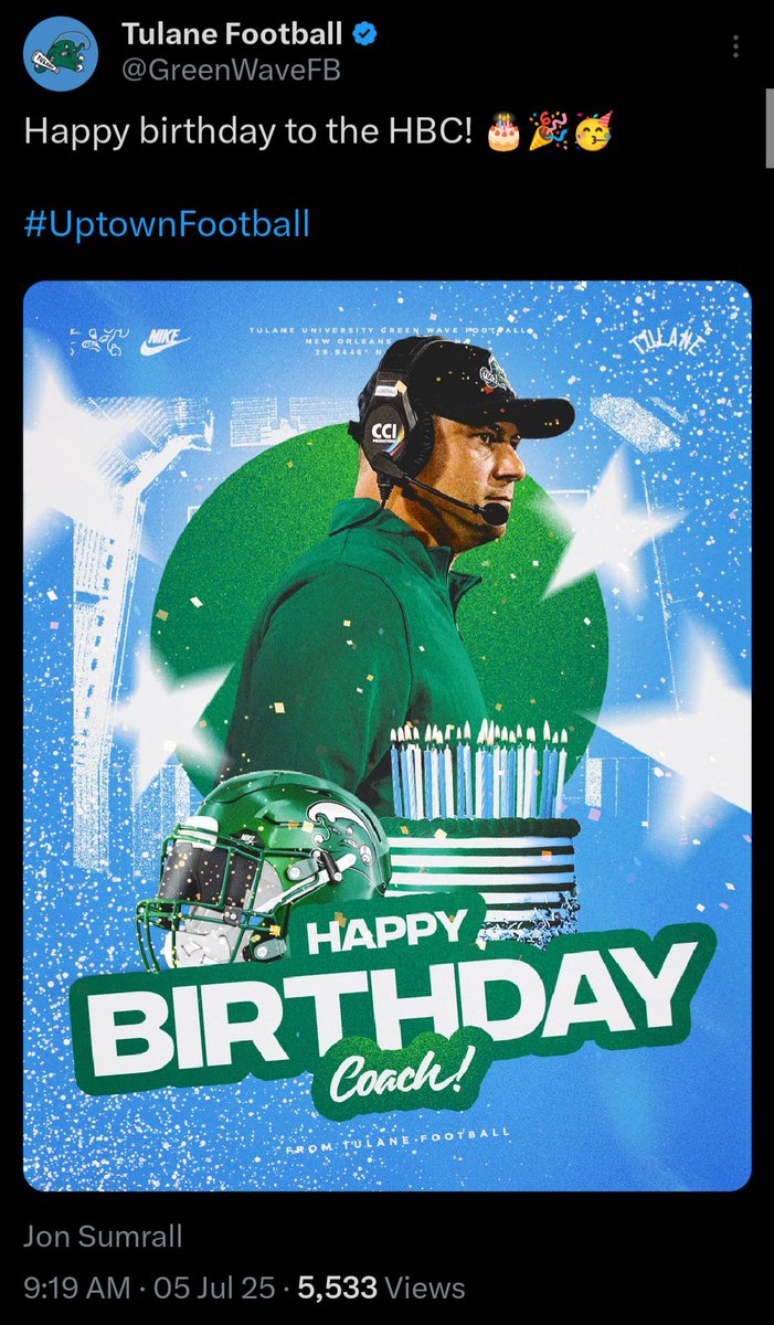 coreyedunbar's tweet image. Happy Birthday to all the NOLA Football Coaches!!
@CoachJonSumrall
@KellenMoore_11
@GreenWaveFB @Saints