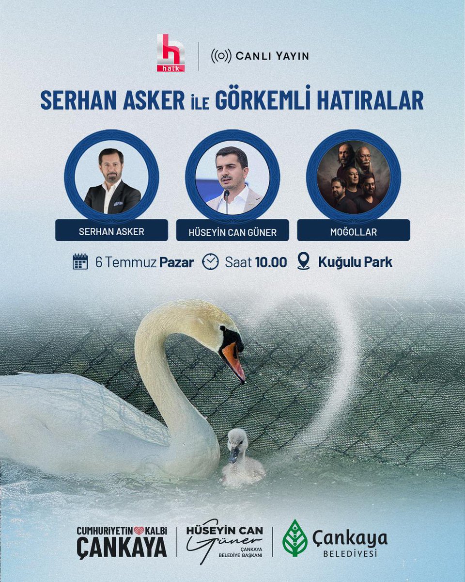 Yarın saat 10.00’da, “Serhan Asker ile Görkemli Hatıralar” programına Çankaya’mızın kalbi Kuğulu Park’ta ev sahipliği yapacağız.

Bu özel yayını  <a href="/halktvcomtr/">Halk TV</a> ekranlarından canlı izleyebilirsiniz.