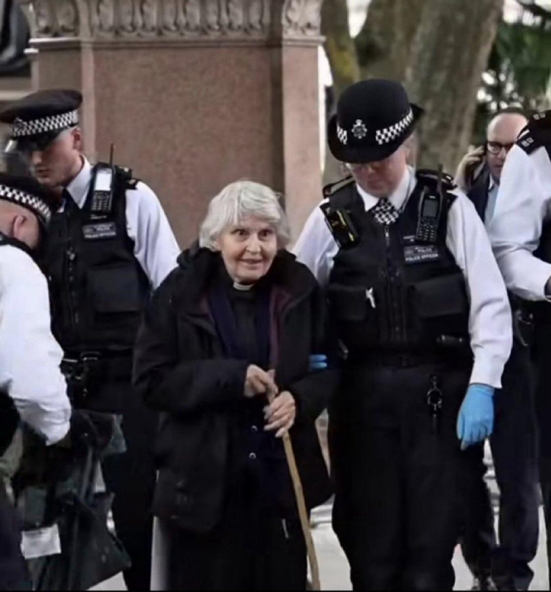 The British Gestapo police have arrested an 83 year old priest for holding a sign saying she supports Palestine Action. The UK  can sleep now safely as a potential terrorist has been arrested. Hypocrisy all along, Starmer you are supporting terrorists
#PalestineAction
