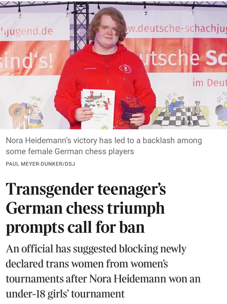 EliErlick's tweet image. It was never about "fairness." They're punishing trans teenagers for existing. Most chess tournaments aren't even gendered.