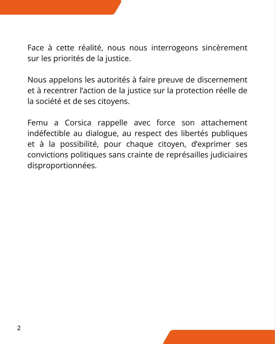 Partitu_FemuAC's tweet image. Femu a Corsica tient à réagir aux poursuites engagées contre des militants de Core in Fronte ⤵️