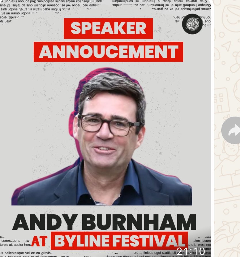Byline Times (@bylinetimes) on Twitter photo Really looking forward to <a href="/AndyBurnhamGM/">Andy Burnham</a> making the closing speech at Byline Festival at 4.30pm Sunday 13 July
Donāt miss him
bylinefestival.com Really looking forward to <a href="/AndyBurnhamGM/">Andy Burnham</a> making the closing speech at Byline Festival at 4.30pm Sunday 13 July
Donāt miss him
bylinefestival.com