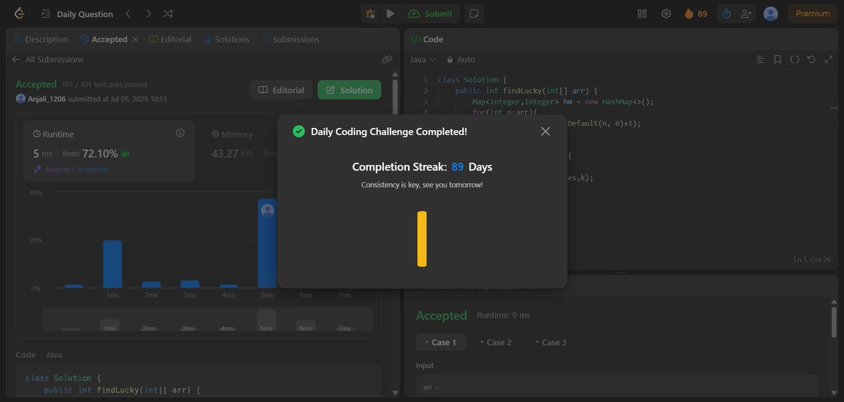 anjaliv1206's tweet image. Day 3 🚀
🔹POTD LeetCode ✅
🔹Bi-weekly Contest on LeetCode 🔥
🔹2 Mock Interviews 🎙️
🔹Neetcode grind is ON guys 💻
#leetcode #neetcode150 #DSA #100DaysOfCode #CodingGrind #InterviewPrep