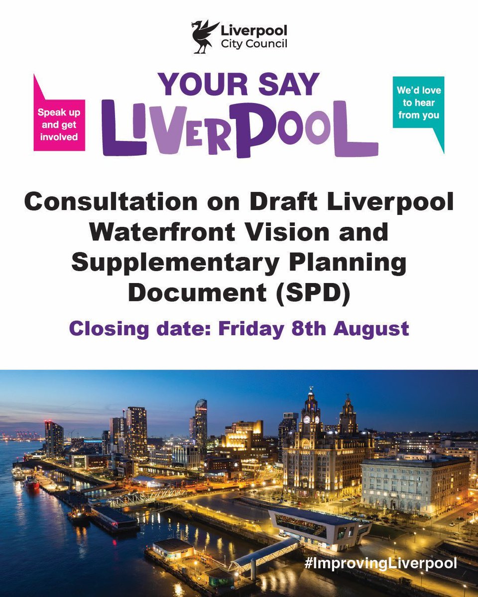 Join us to talk about the future of Liverpool’s waterfront.

We're hosting a public event in the Town Hall on Monday, 7 July from 6pm-8pm.  

Book your free spot at : eventbrite.com/e/liverpool-wa…

#HaveYourSay at liverpool.gov.uk/waterfrontvisi…

#ImprovingLiverpool