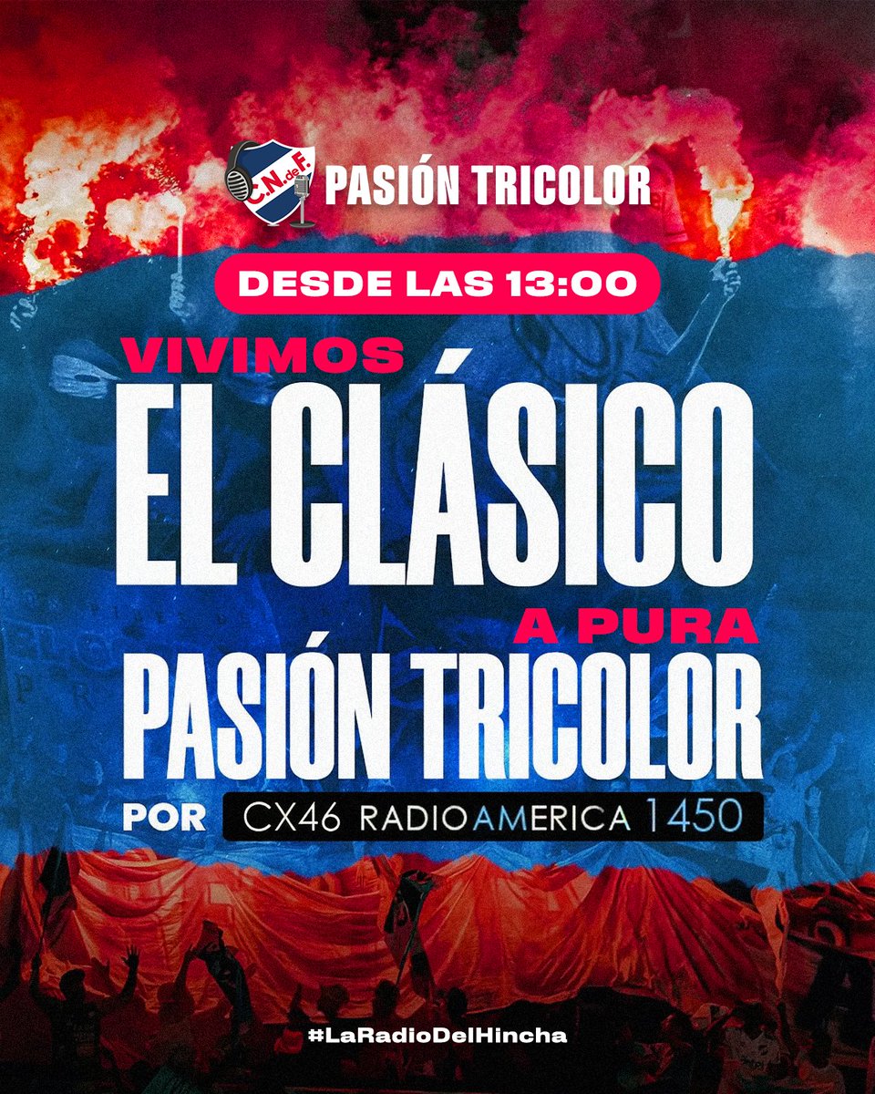 AYUDANOS CON UN RT

Como siempre EL CLÁSICO se vive a pura PASIÓN TRICOLOR desde las 13hs con LA PREVIA en Radio AMÉRICA ((1450 AM)) 📻🎙 

Los que nos escuchan por internet podrán hacerlo como siempre (app, web y YouTube)

#LaRadiodelHincha 🔵⚪️🔴
 pasiontricolor.com.uy