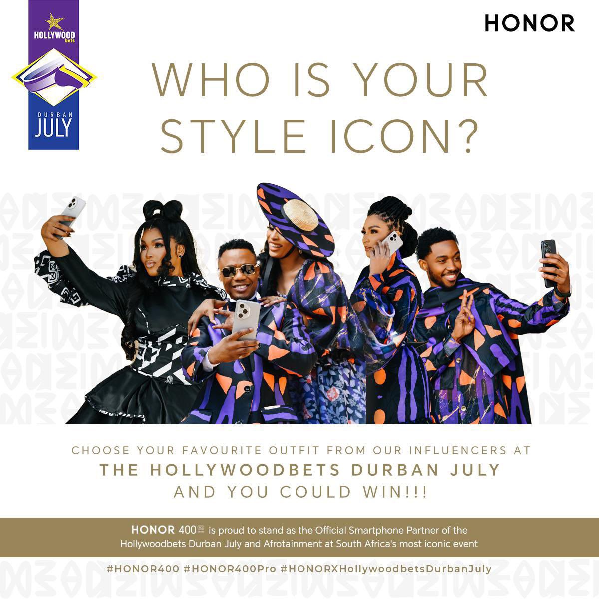 Don’t miss out on your opportunity to win the brand new #HONOR400Pro 😍😍 by choosing your fave look from today’s Durban July