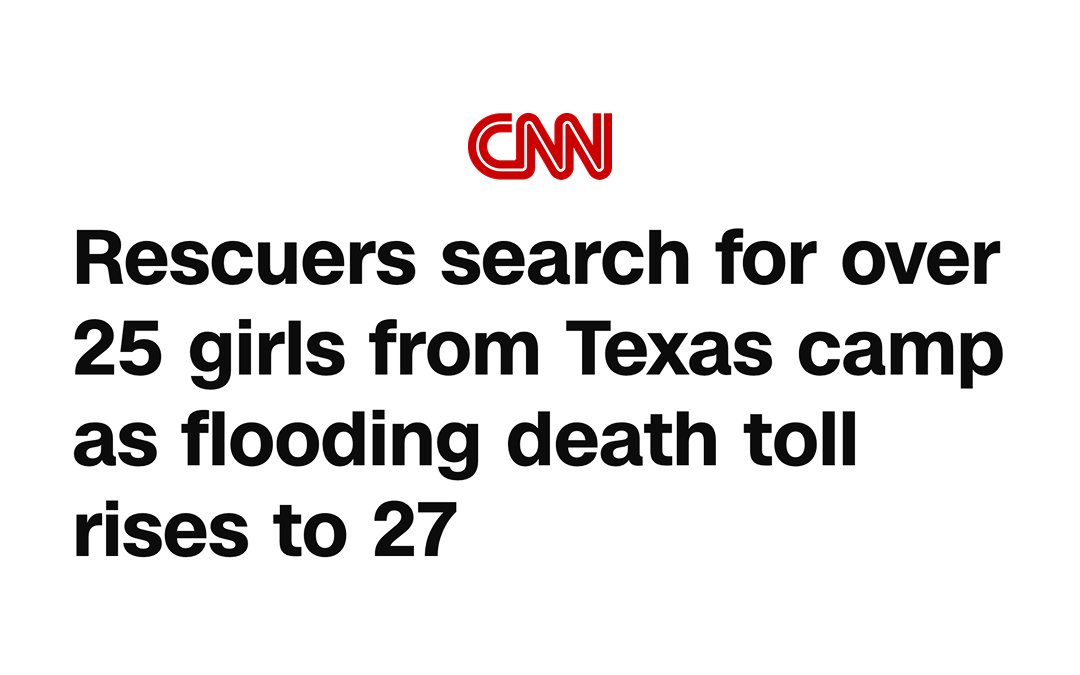 A heartbreaking tragedy. 27 souls—including nine kids—have been taken by the flooding.

My family and I are praying for the missing Camp Mystic girls, all those still unaccounted for, and the first responders who are braving the floods to bring them home.