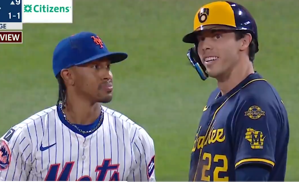 TalkAboutMLB's tweet photo. @JohnDeMarsico Hahaha, nice!  
Lindor and Yelich after seeing the tag in slow motion.

Lindor: I told you I got you. 😊😌😏 
Yelich: Damn, no way!, no way! 😮😳🤯 https://t.co/ibeVA9SKno
