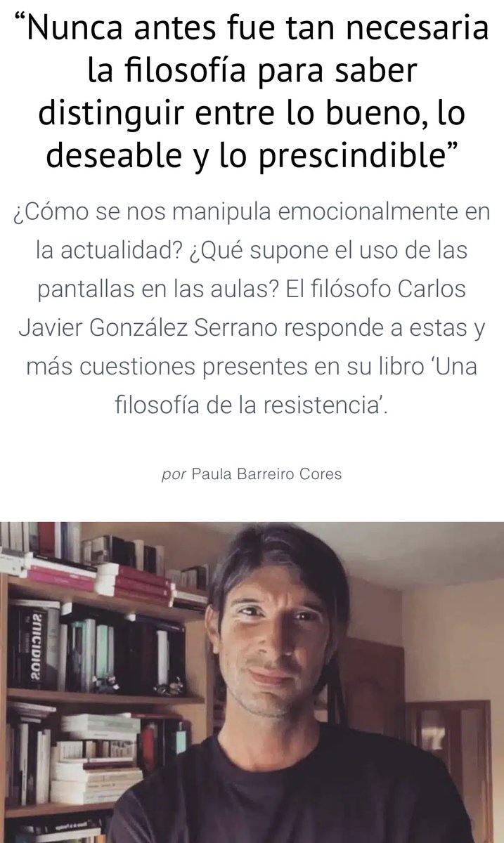 El uso acrítico de pantallas en el aula amenaza el espacio de asombro y encuentro que debe ser la educación. No basta con transmitir información: hay que despertar, observar y crear comunidad. La filosofía es más urgente que nunca educaciontrespuntocero.com/entrevistas/ca…
