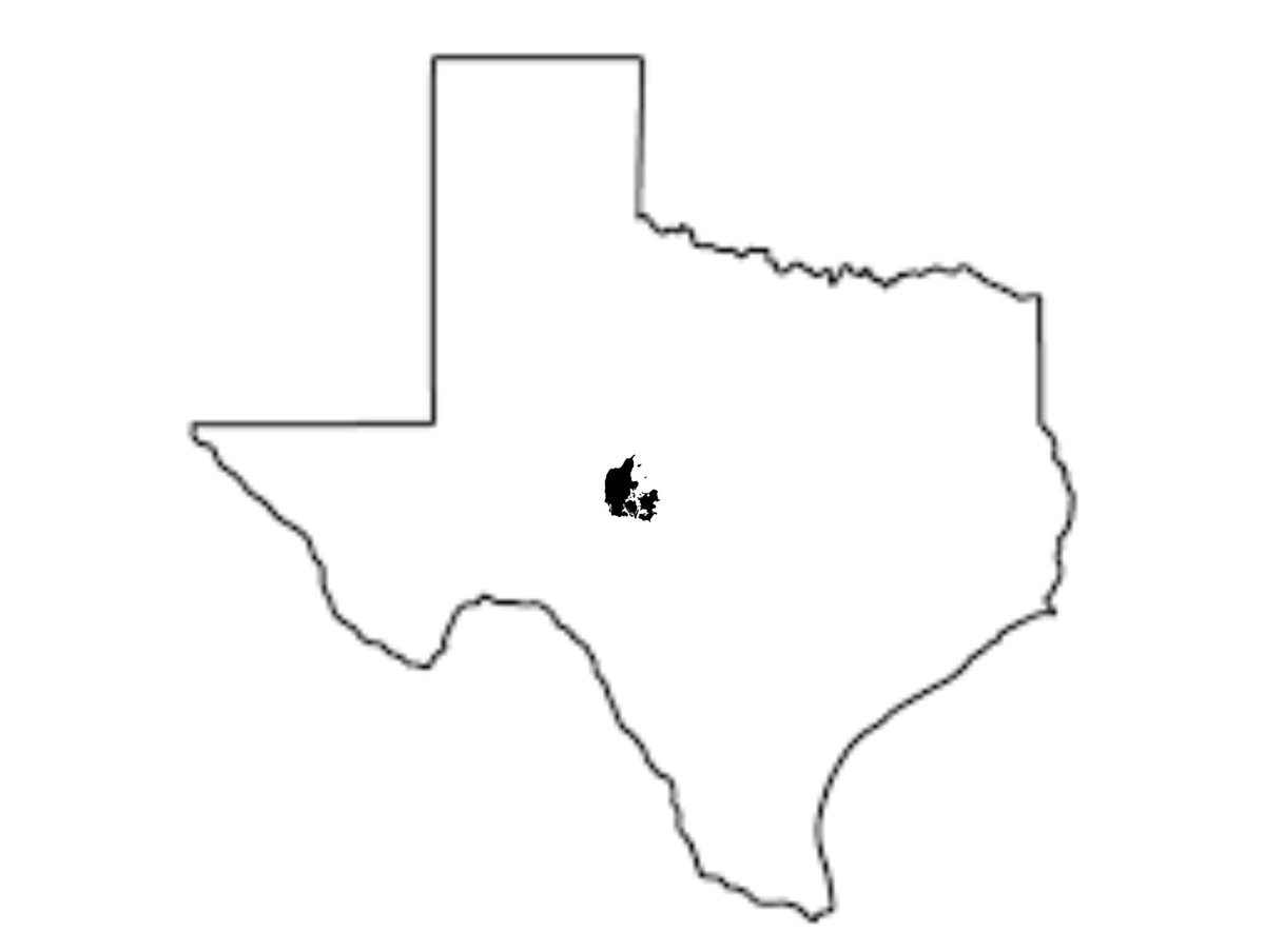 This is the size of Denmark compared to Texas. There is nothing good about European Rhode Island.