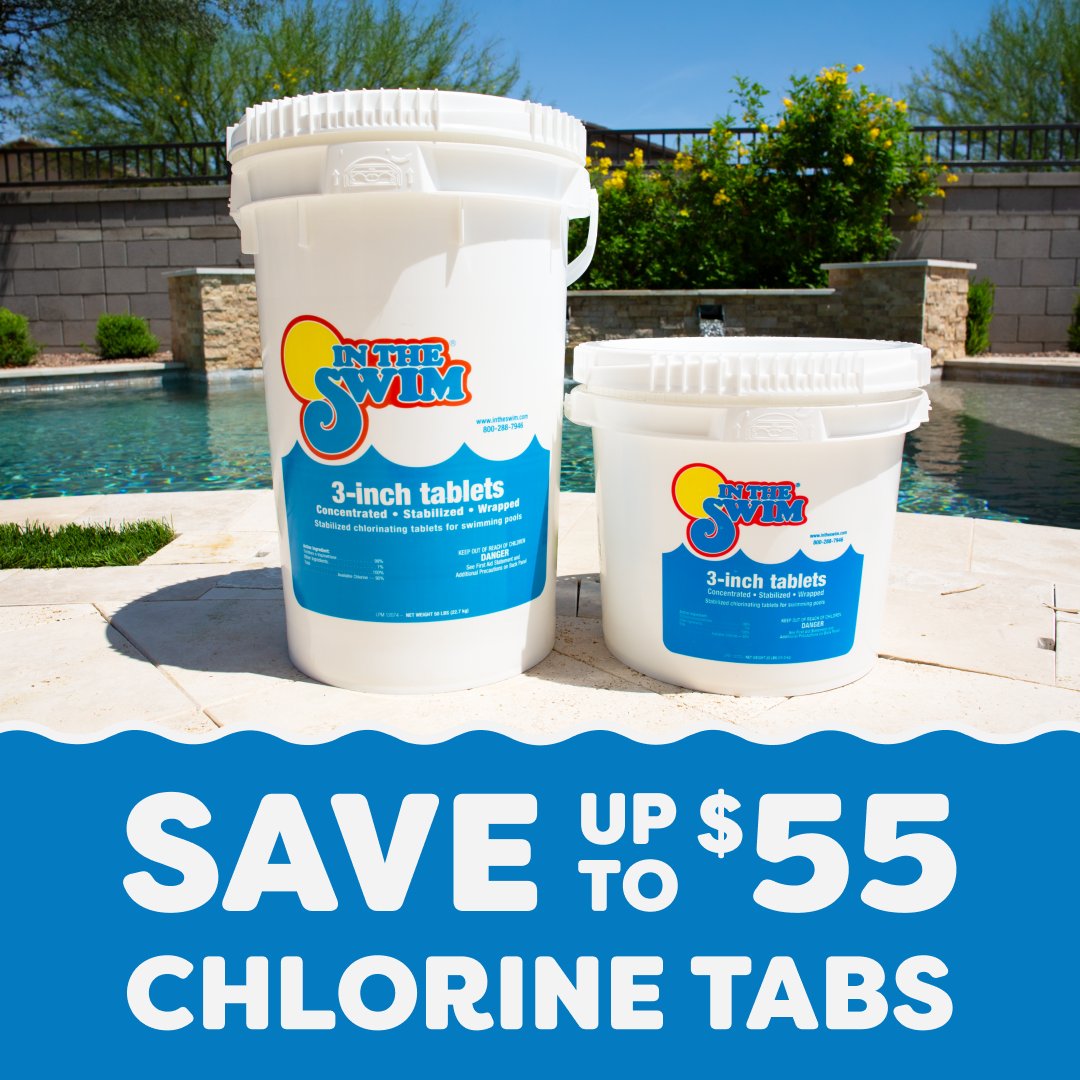 Keep your pool clean &amp; clear all season long! ☀️💦
SAVE up to $55 when you stock up on 3" Chlorine Tabs. 🤩
🛒 Shop now: intheswim.com/c/chlorine-bro…