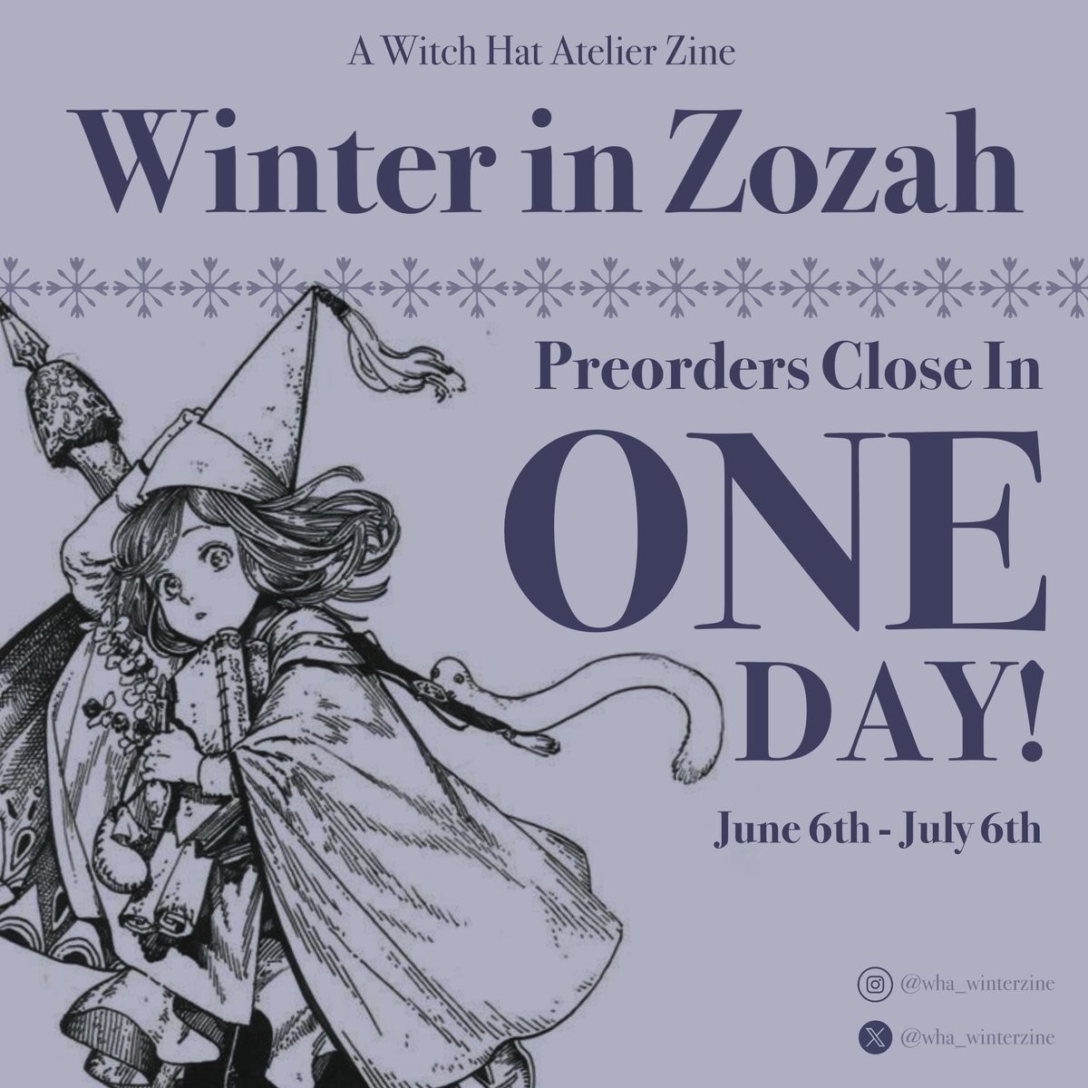 wha_winterzine's tweet image. ❄️PREORDERS CLOSE IN ONE DAY!❄️
Featuring the work of over 70 creators, join us on a magical snowy escape! ☃️Grab our zine while you still can! Shop link:
winterinzozah.bigcartel.com
#witchhatatelier #wha #zine #Δ帽子