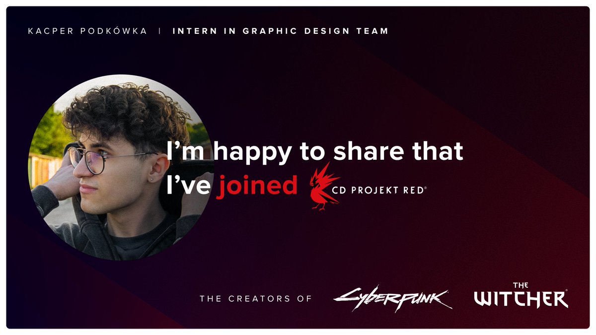 Yoo, just joined <a href="/CDPROJEKTRED/">CD PROJEKT RED</a> as a Graphic Design Intern 🌪️

Really excited about this opportunity.