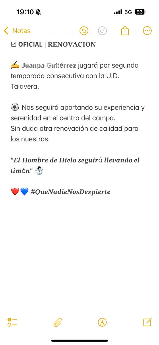 ☑ 𝗢𝗙𝗜𝗖𝗜𝗔𝗟 | 𝐑𝐄𝐍𝐎𝐕𝐀𝐂𝐈𝐎𝐍

✍ 𝕁𝕦𝕒𝕟𝕡𝕒 𝔾𝕦𝕥𝕚é𝕣𝕣𝕖𝕫 jugará por segunda temporada consecutiva con la U.D. Talavera.

“𝑬𝒍 𝑯𝒐𝒎𝒃𝒓𝒆 𝒅𝒆 𝑯𝒊𝒆𝒍𝒐 𝒔𝒆𝒈𝒖𝒊𝒓á 𝒍𝒍𝒆𝒗𝒂𝒏𝒅𝒐 𝒆𝒍 𝒕𝒊𝒎ó𝒏” ☃️

❤️💙 #𝑸𝒖𝒆𝑵𝒂𝒅𝒊𝒆𝑵𝒐𝒔𝑫𝒆𝒔𝒑𝒊𝒆𝒓𝒕𝒆