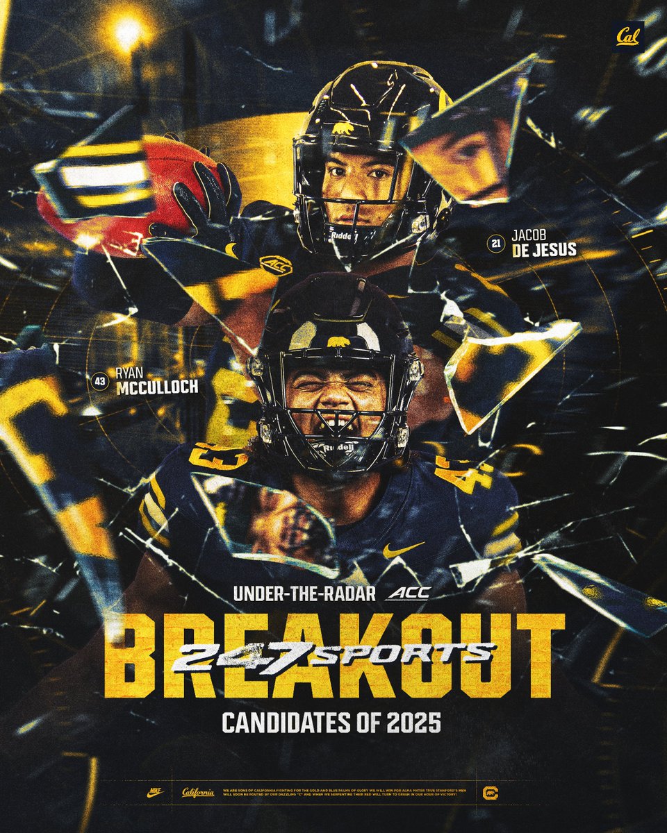 CalFootball's tweet image. Consider this your notice ๐๐
@RyanMcCulloch42 and @jacobdejesus21 have been named under-the-radar ACC breakout stars by @247Sports ๐
#GoBears