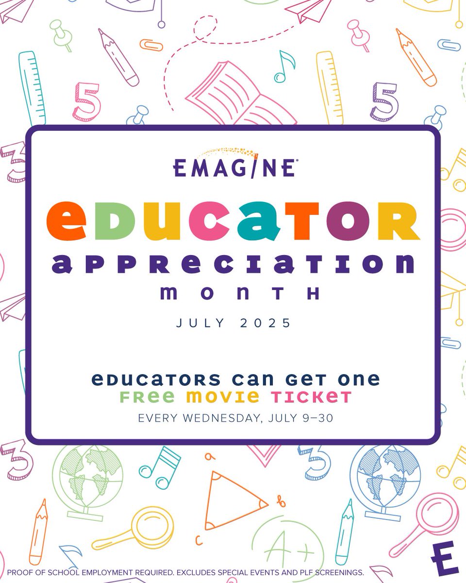 👩‍🏫👨🏿‍🏫🧑🏽‍🏫For those who know any teachers who would love to take advantage of the nice Educator Appreciation Month promo Emagine Theatres Frankfort has going on for educators. facebook.com/share/p/15cxwz… #FrankfortIL #ChicagoSouthland #EducatorAppreciationMonth