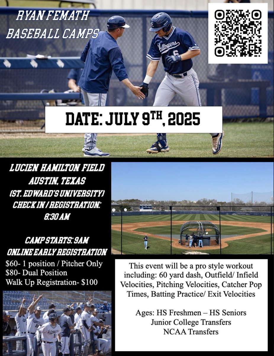 Jeremy Flores (@coachflores09) on Twitter photo A few days remaining to pre-register for this event. Pre-registration will close on Tuesday July 8th. Those who register online will have a discounted price but walk up registration is also accepted. ryanfemathbaseballcamps.com/#FearTheGoat <a href="/FemathRyan/">Ryan Femath</a> <a href="/RRoyalL16/">Ransom LaLonde</a> <a href="/SEUBaseball/">St. Edward's Baseball</a> <a href="/SEUAthletics/">St. Edward's Hilltoppers</a> A few days remaining to pre-register for this event. Pre-registration will close on Tuesday July 8th. Those who register online will have a discounted price but walk up registration is also accepted. ryanfemathbaseballcamps.com/#FearTheGoat <a href="/FemathRyan/">Ryan Femath</a> <a href="/RRoyalL16/">Ransom LaLonde</a> <a href="/SEUBaseball/">St. Edward's Baseball</a> <a href="/SEUAthletics/">St. Edward's Hilltoppers</a>