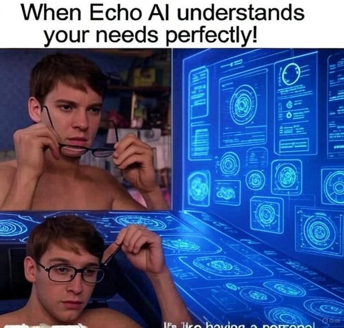 Hussain65673385's tweet image. Echo AI brings focus to the noise.
@echooagent
 filters the fluff, delivers what matters, and keeps you moving forward with confidence.
Smart. Calm. Reliable.

#EchoAI #FocusedFlow #AIClarity #TechThatGetsYou